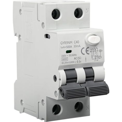 Disjoncteur différentiel 40a 30ma 1P+N Interrupteur Différentiel RCBO 6KA AC 220V avec protection contre les courants de fuite, les surcharges et les courts circuits. (1/5)