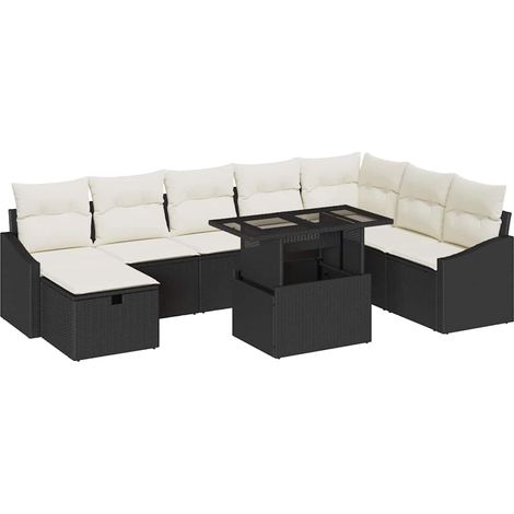 Maison Exclusive - Set Divano da Giardino 9 pcs Nero polyrattan