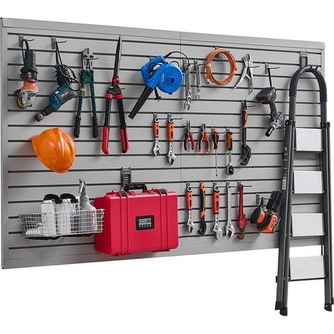 Organisation Efficace Panneau Mural à Lattes PVC 8 Pièces 1225x2450mm Charge 136kg pour Crochets et Porte-Outils Gris (1/5)