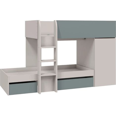 Lit enfant superposé réversibles en 4 différentes positions coloris vert /cachemire - Longueur 255 x Hauteur 152 x Profondeur 111 cm (1/5)