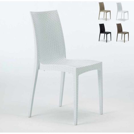 Grand Soleil – Chaise de jardin empilable en polyrotin – Confort ergonomique – Résistante aux intempéries – Idéale pour bars et restaurants – Blanc