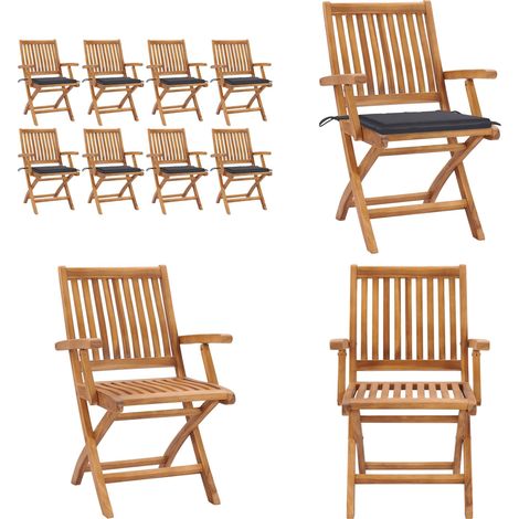 Klappbare Gartenstühle mit Kissen 8 Stk. Massivholz Teak - Klappbare Gartenstühle - Gartenmöbel Teakholz (1/5)