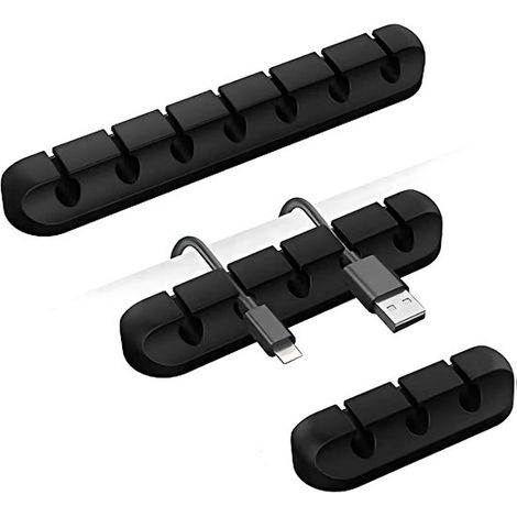Supporto per cavi in 3 pezzi, organizzatore di cavi con clip in silicone autoadesive per cavi di ricarica USB, cavi di alimentazione, cavi per PC, cavi per ufficio e per uso domestico (3 (1/4)