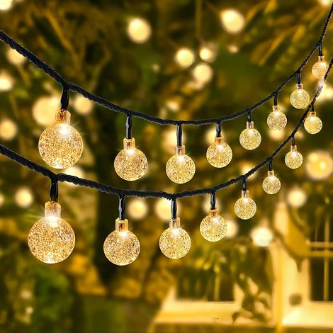 Guirnalda de luces solares para exteriores, ideal para decorar el jardín, el balcón y fiestas (luz cálida, 1 unidad). (1/5)