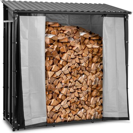 Abri pour bois de chauffage - hillvert - Bonne aération - Avec bâches de protection à l'avant et à l'arrière