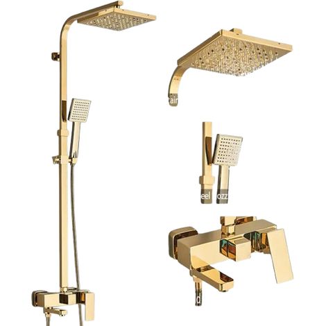 Ensemble de douche pour salle de bain, colonne de douche effet pluie, robinet mitigeur en laiton, 3 voies, doré (1/2)
