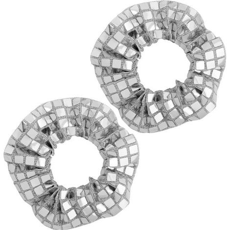 Élastiques à Cheveux Brillant Chouchous Cheveux à Paillette Carrée Argent en Tissu Bandeaux Accessoires de Cheveux Support de Queue (1/4)