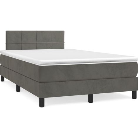 Lit double  Lit adulte  Sommier à lattes de lit et matelas Gris foncé 120x200cm Velours