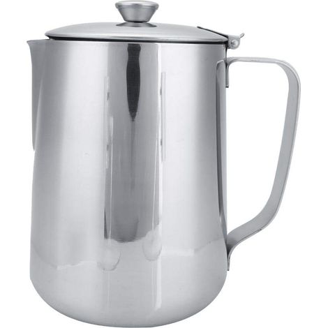Tasse de Moussage, Pichet à Café en Acier Inoxydable Cruche de Moussage de Lait Cruche avec Couvercle pour Latte Coffee Art (2000ml, Argent) (1/5)