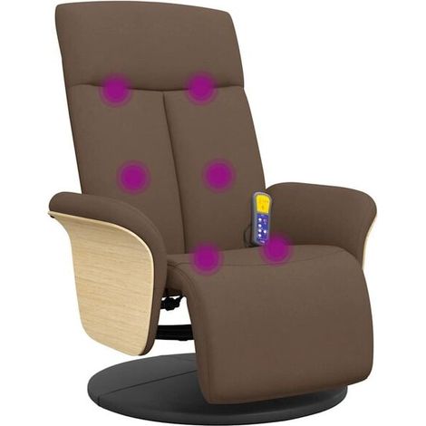 Fauteuil de massage inclinable en tissu marron avec repose-pieds (1/5)
