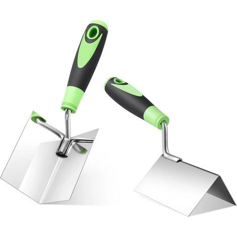 2PCS Ensemble d'outils d'angle professionnels pour cloison sèche,couteau d'angle intérieur en acier inoxydable de,couteau d'angle extérieur de avec poignée ergonomique bleue,pour (1/5)