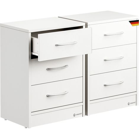 Casaria Table de nuit 3 tiroirs 54x39x28cm table de chevet pour chambre à coucher petit meuble intérieur rangement-Set de 2 blanc (1/5)