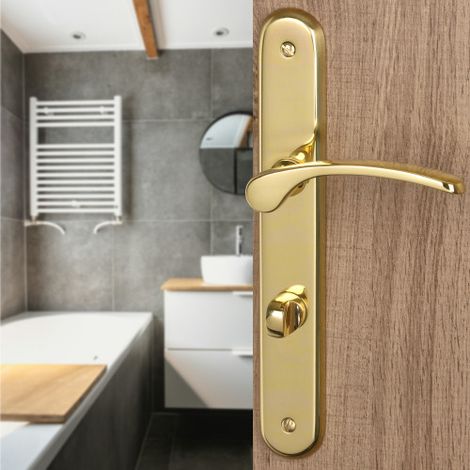 Ouvre&Déco – Poignée de porte d'entrée EVA – 2 poignées avec verrou condamnation – Laiton poli – Entraxe 195 mm – Pour portes 35 à 40 mm d'épaisseur