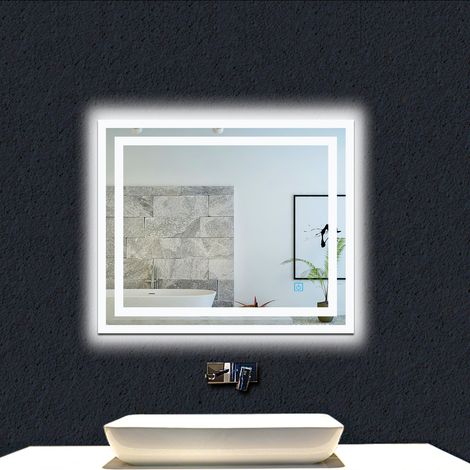 OCEAN Miroir de salle de bain 60x50cm anti-buée miroir mural avec éclairage LED modèle Carré 3.0 (1/4)