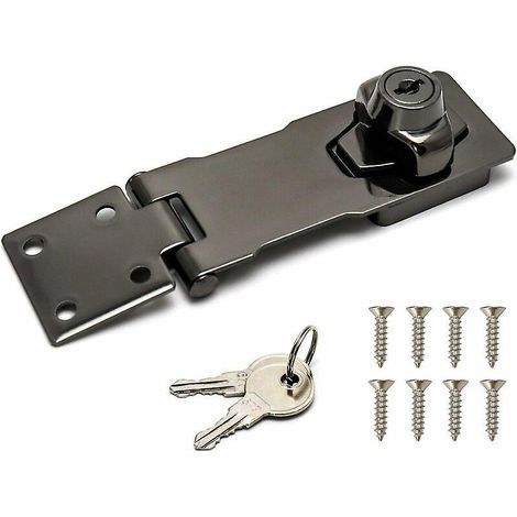Security lock, 4/10cm, Black, Locking Device with Key and Screws for Door Lock, Front Door, Garage Door (1/5)