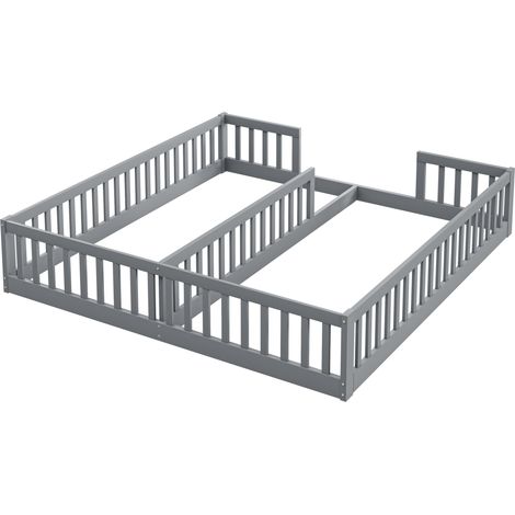 Lit enfant avec barrières 90 x 200 cm gris en pin et MDF sans sommier ni matelas (1/5)