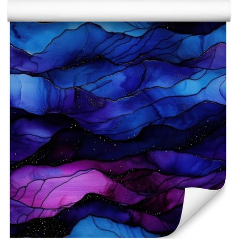 Papier peint bleu encre, bleu marine, noir et violet 50x1000 cm (1/5)