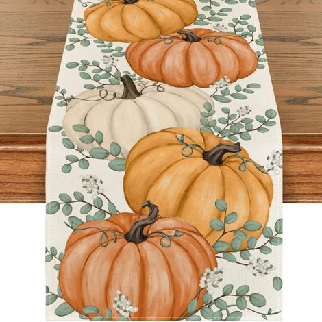 Bardusch - Chemin de table d'automne Artoid Mode avec citrouilles et feuilles d'eucalyptus, décoration de table pour la cuisine et les fêtes d'automne à la maison... (1/5)