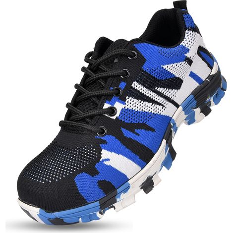 Chaussures de sécurité camouflage pour hommes, bottes de travail anti-perforation à embout en acier (bleu camouflage, pointure 43) (1/5)