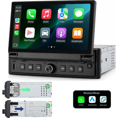 Autoradio 1 DIN avec écran Tactile rétractable 6,8 Pouces, système Linux, Bluetooth FM USB AUX, Mirror Link (1/5)