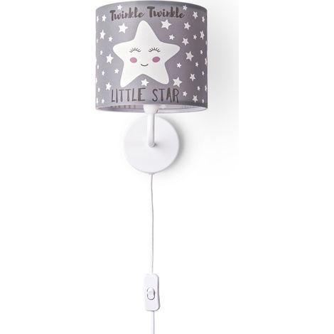 Paco Home Lampada Da Tavolo Cameretta Dei Bambini Paralume Tessuto Rotonda Luna Stelle E14 Lampada da parete - Bianca, Design 3 (Ø18 cm) (1/4)