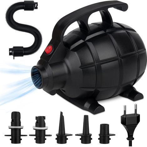 Pompa ad aria elettrica, 600 W, per materassi, con 5 ugelli per anelli da bagno, materassi ad aria, cuscini, divani e barche (2,1 PSI, nera).