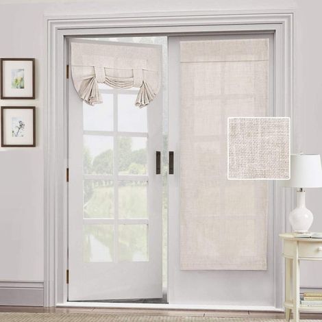 Rideaux de porte en lin mélangé naturel - Rideaux semi-transparents pour portes-fenêtres, rideaux Tricia filtrant la lumière, stores à nouer, 66 x 173 cm, 2 pièces, naturel (1/5)