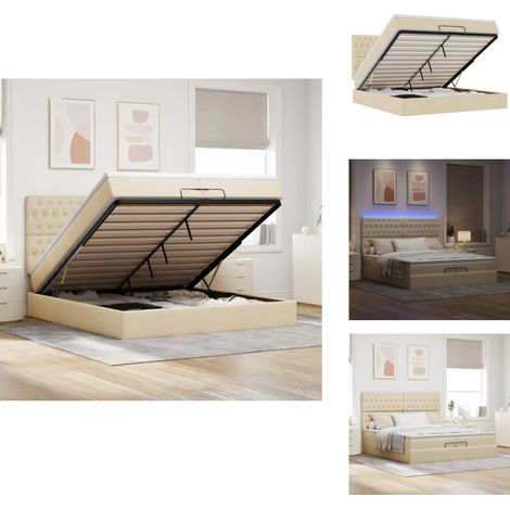 Ottoman-Bett mit Matratzen & LEDs Creme 200x200 cm Stoff - Ottoman-Bett - Ottoman-Betten - Bettrahmen - Bettgestell (1/5)