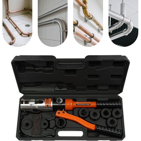 Pince à sertir hydraulique 10T avec 7 inserts de sertissage V12/14/15/16/18/22/28 mm Kit d'outils professionnels pour tube en cuivre Orange
