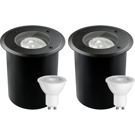 Spot Encastrable Extérieur IP67 Étanche 230V, Noir 2 Pack Acier Inoxydable Spot LED Extérieur avec Ampoule LED GU10 5 W 3000K Blanc chaud, Spot Rond Encastrable (1/5)