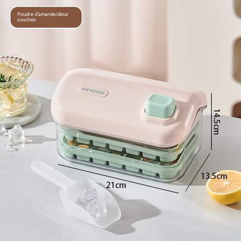 Moule à glaçons double couche avec pression, 64 cavités, libération instantanée en 0,1s, design étanche, couleur rose pâle, avec pelle à glace (1/5)