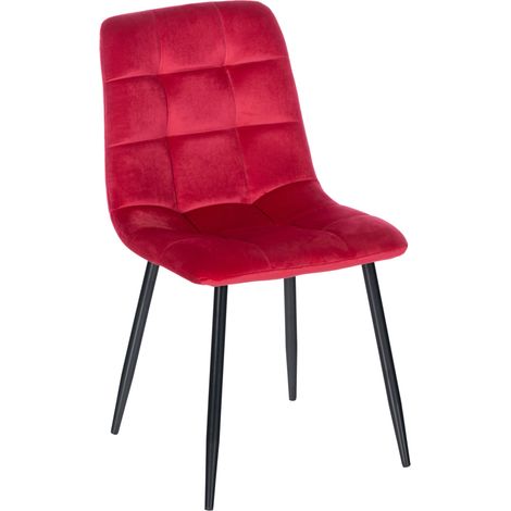 Chaise de salle à manger x1 coutures forme carrées en velours rouge pieds en métal noir 100001960 (1/5)