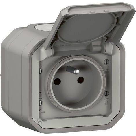 Prise de courant avec volet Plexo complet saillie - gris (070004)
