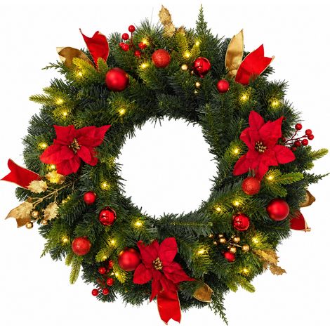 Couronne de Noël 24pouces (61×cm)-Pour Porte Fenêtre-Intérieur-Boules Baies-Nœud Rouge-Style Ferme Rustique (1/5)