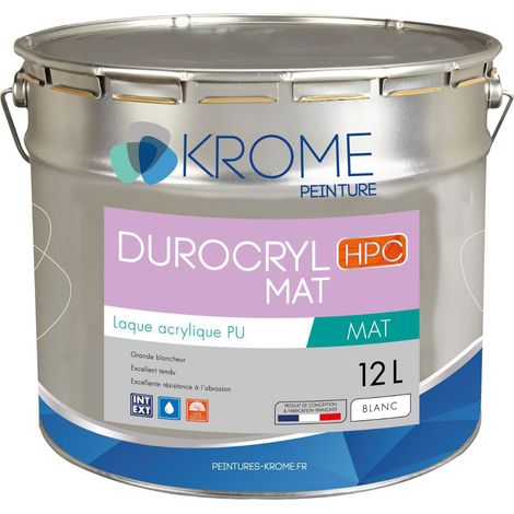 Krome Durocryl Mat Laque Acrylique Polyuréthane - Intérieur et Extérieur  Conditionnement: 12L - Couleur: BLANC (1/3)
