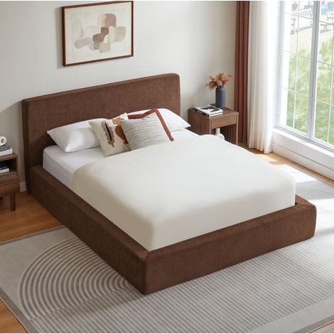 MODFU – Letto matrimoniale 140x200 cm in schiuma e acciaio con struttura rinforzata, supporto uniforme, montaggio facile e 2 colli – Marrone (1/5)