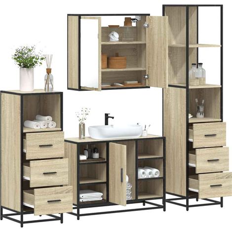4-tlg. Badmöbel-Set Sonoma-Eiche Holzwerkstoff