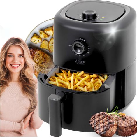 Adler AD6310 Freidora de Aire Caliente 3 Litros, sin Aceite, Temporizador, Temperatura  80–200°C, Airfryer 2200W Negro (1/5)