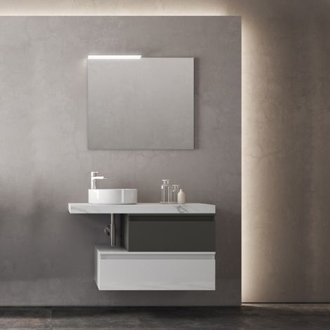 Mobile sospeso bagno 100 cm con specchio LED e lavabo - NINFA2 (1/3)