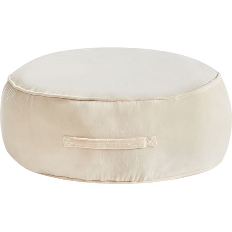 Puf redondo moderno de terciopelo glamuroso sala de estar dormitorio beige claro Yulle