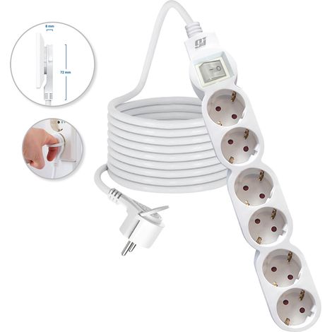 ORION91oficial® - Regleta de 6 enchufes con Interruptor y Toma de Tierra  Ladrón múltiple de 1,5 Metros  hasta 3680W  Clavija Extraplana  Protección Infantil  Cable H05W-F 3G  Color Blanco - spa (1/5)