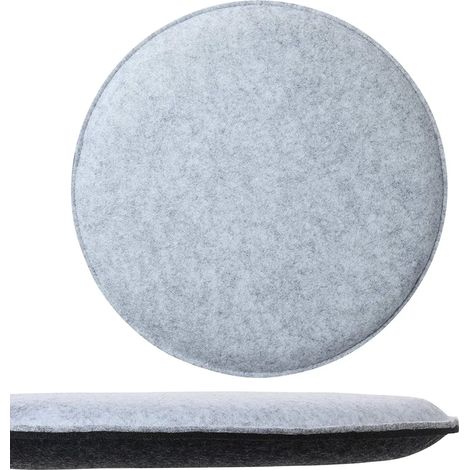 Coussin de chaise rond en feutre de laine, environ 34 cm de diamètre, 2 cm d'épaisseur, gris clair et noir, réversible (1/5)