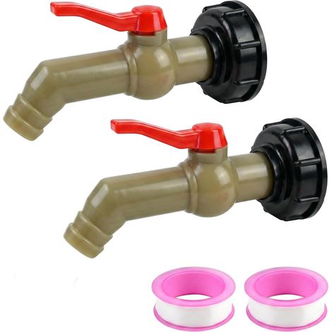 Sollbry Lot de 2 Robinet Cuve 1000L S60X6, Vanne Cuve avec Adaptateur en Plastique 1", Raccord Robinet Récupérateur Eau De Pluie, Adaptateur de Réservoir IBC (1/5)