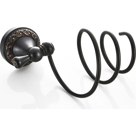 (Farbe: Schwarzes Messing,) Haartrocknerhalter im Retro-Stil, Wandhalterung für Haartrockner, Aufbewahrung, Föhnständer, Organizer, kompatibel mit den meisten an der Wand montierten Haartrocknern (1/5)