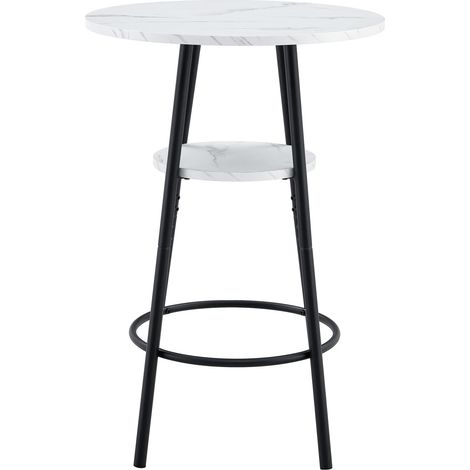 Table de bar ronde 60 cm en bois imitation marbre blanc avec cadre métal noir, hauteur 89 cm (1/5)