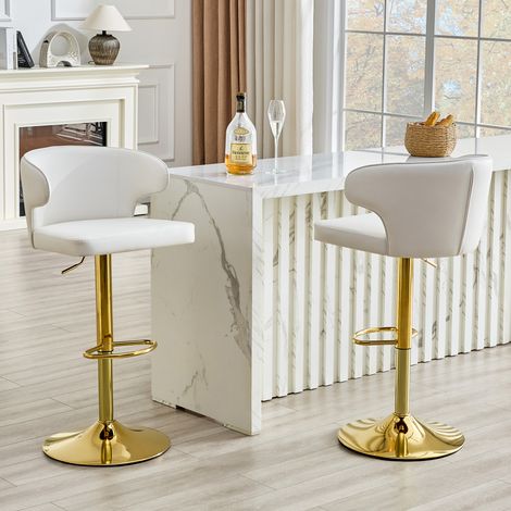 Ensemble de 2 tabourets de bar avec dossier, réglables en hauteur, pivotants à 360°, avec large base et repose-pieds, tabourets de cuisine modernes pour bar ou comptoir (tabourets uniquement). (1/4)