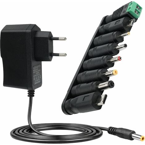 Chargeur 6V 1A Alimentation Adaptateur Secteur Universel AC DC avec 8 Connecteurs Chargeur AC 100-240V vers DC 6V 1000mA Universel pour Bande LED, Caméra CCTV, Routeur, Jouet Enfant et Disque Dur (1/5)