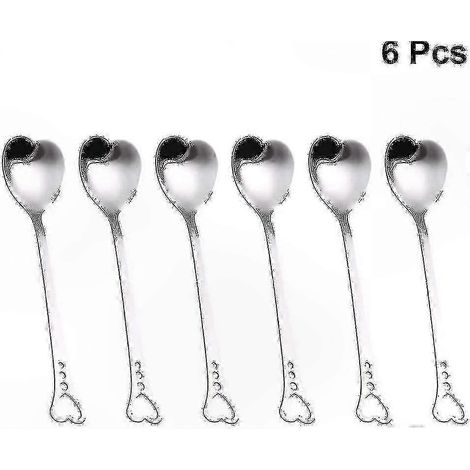 6 herzförmige Edelstahllöffel für Desserts, Kaffee und Gebäck – 6er-Set, ideal für den Haushalt, polierte Oberfläche (1/3)