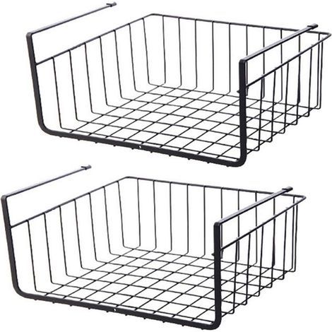 GENERIC-2Pcs Organisateur Panier Suspendu 31.5cm x25cm x10cm , Panier Etagère Suspendu sous Etagère Panier de Rangement pour Placards de Cuisine, Armoires, étagères, Meubles Bas (Noir) (1/5)
