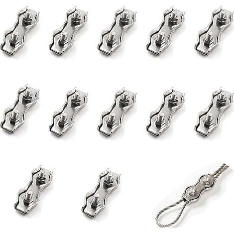 Lot de 12 pinces doubles pour câble en acier de 1 mm², connecteur de pince pour câble de frein en acier inoxydable, utilisé pour câble en acier de 1 mm². (1/5)